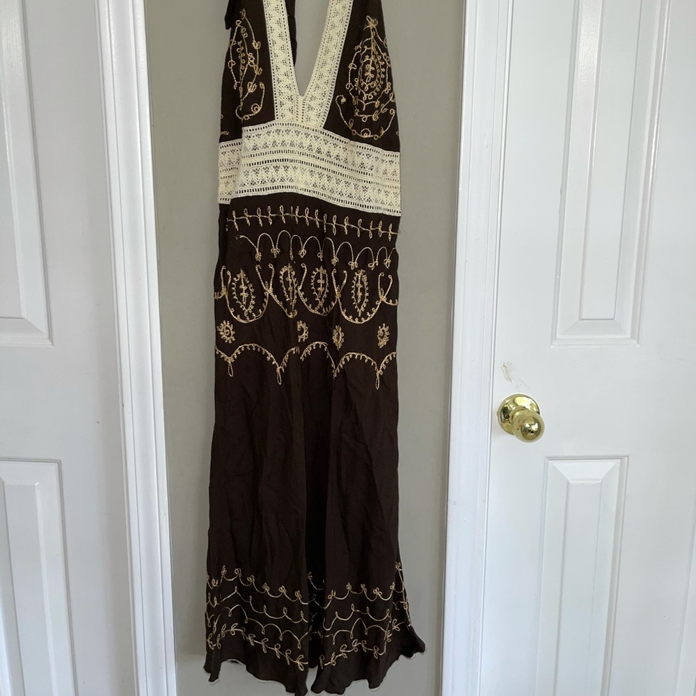 VENUS SIZE S BROWN EMBROIDERED SUMMER DRESS